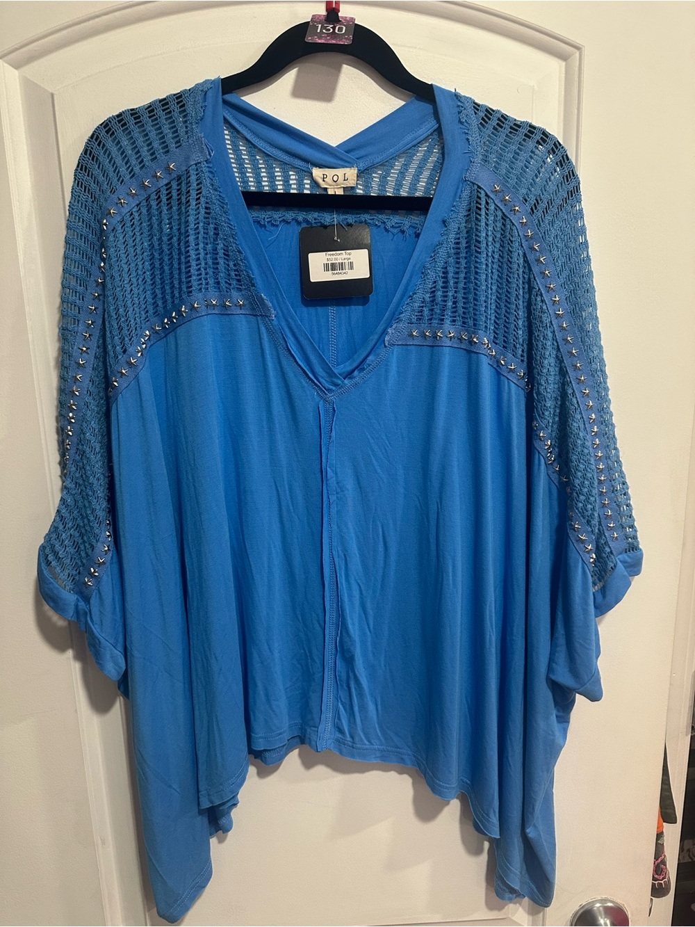 130 NWT POL Blue Top with Star Embellishments Oversized Large - Picture 3 of 7